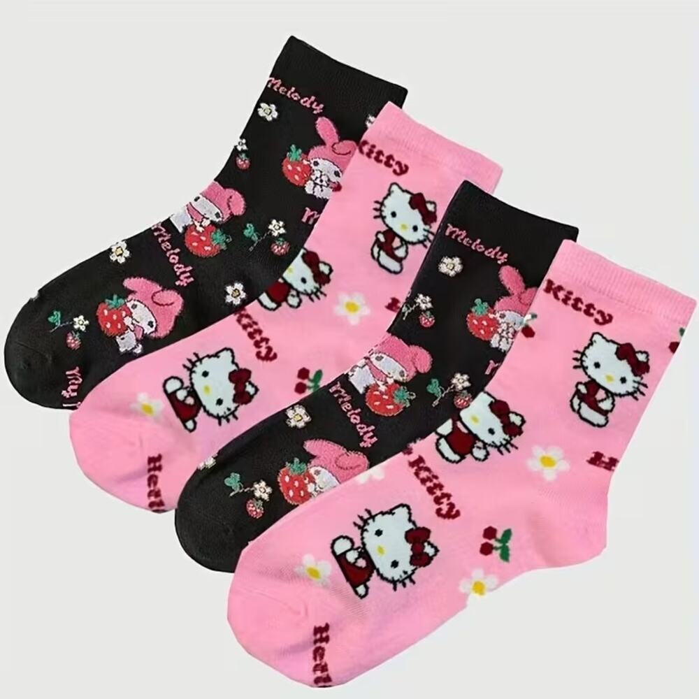 #HK-988 - Hello kitty & My Melody 4 pair Socks!